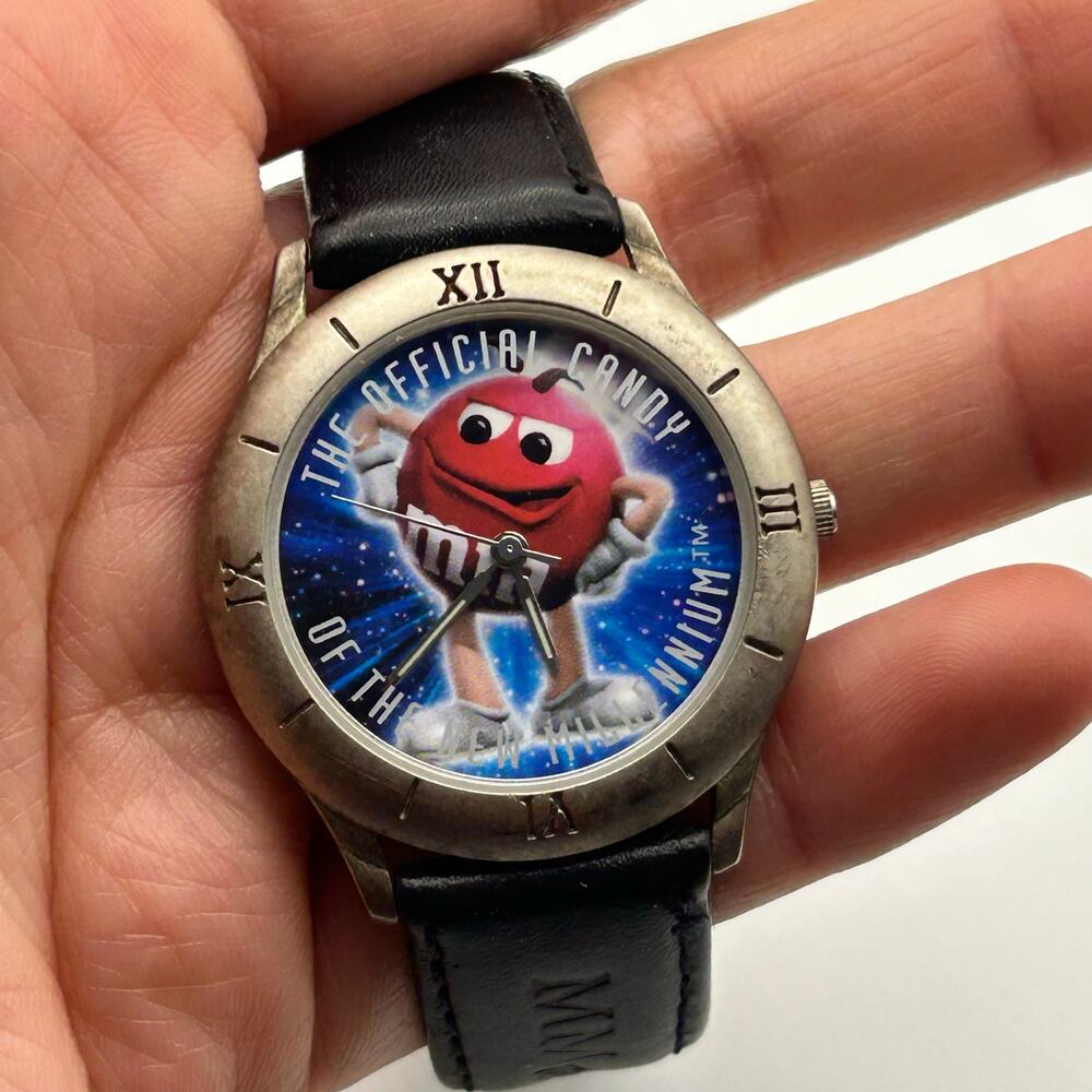 1998 Limited Edition MARS Inc. Red M&M Watch Black Leather Band  New Battery - Picture 7 of 8